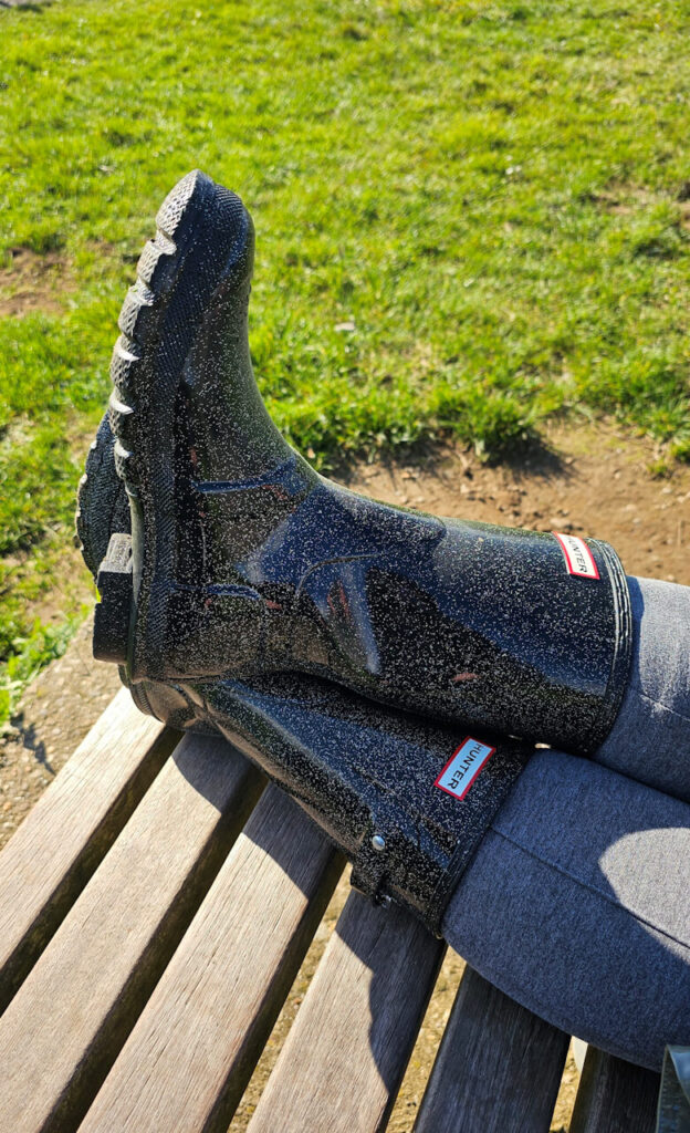 Gummistiefel Mittel Schwarz Glitzer Hunter