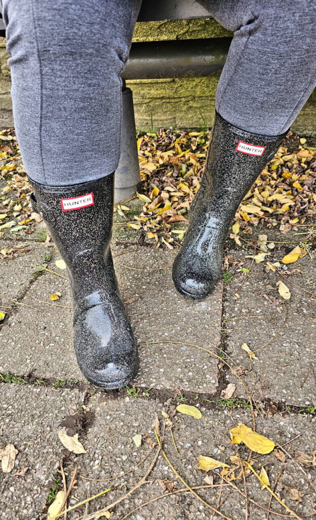 Gummistiefel Mittel Schwarz Glitzer Hunter